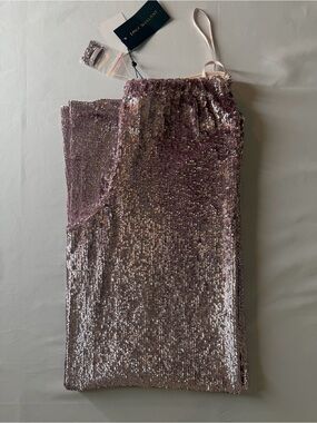 Emily Shalant NWT Ice Pink Ombré Sequin Palazzo Wide Leg Pants Size 8